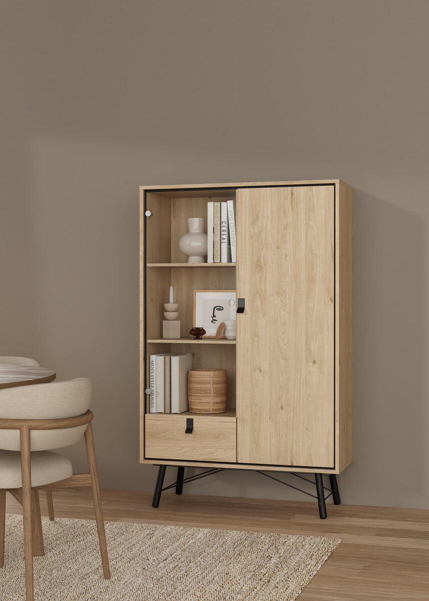 VITRINA CONDE DUQUE CON PUERTA DE CRISTAL Y CAJÓN