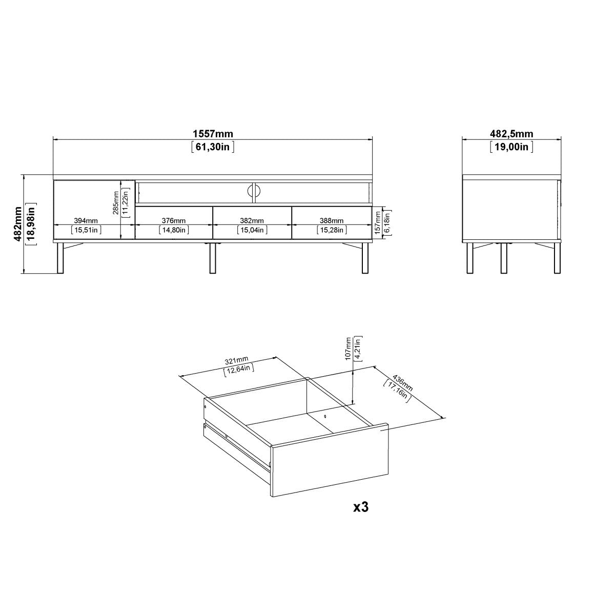 QUEVEDO TV UNIT WITH 1 DOOR AND 3 DRAWERS