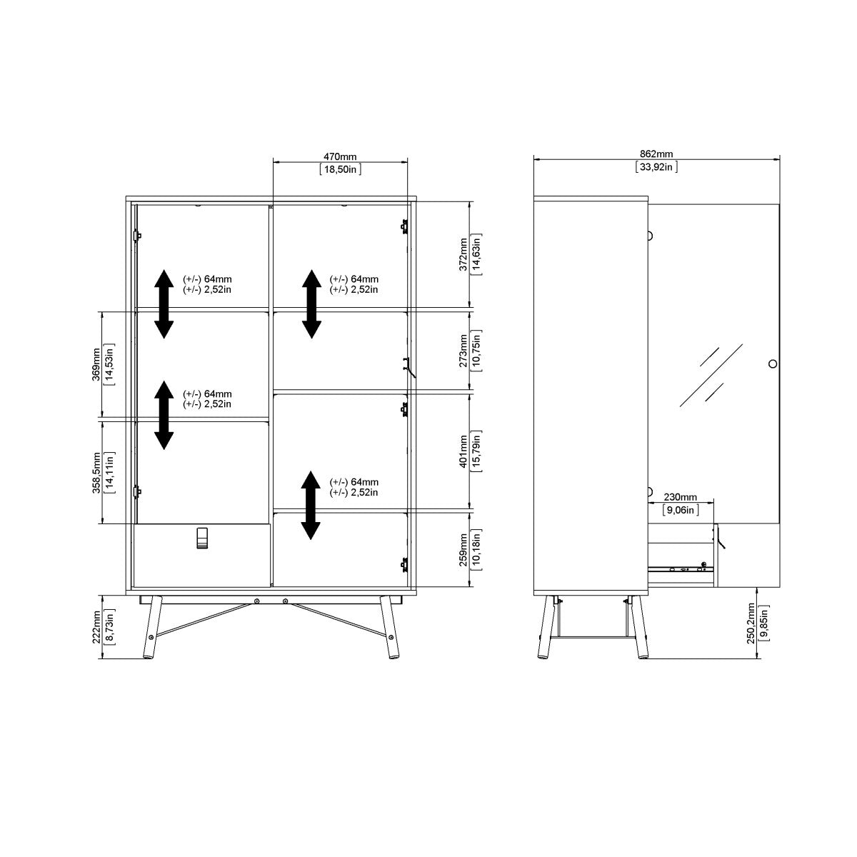 VITRINA ACACIAS CON PUERTA DE CRISTAL Y CAJÓN