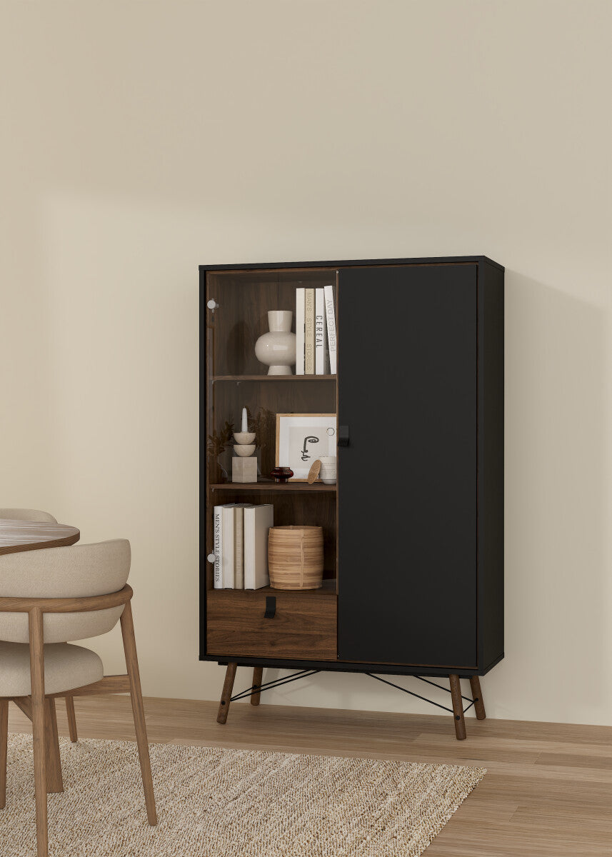 VITRINA ACACIAS CON PUERTA DE CRISTAL Y CAJÓN