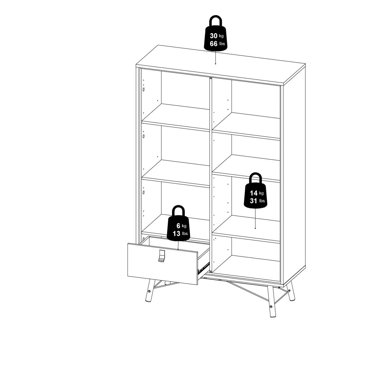 VITRINA CONDE DUQUE CON PUERTA DE CRISTAL Y CAJÓN